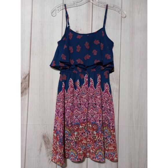Xhiliration Dress Ladies Small Navy Pink Floral Spaghetti Strap Mini Y2K - Picture 2 of 7